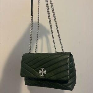 Tory Burch Forest Green Quilted Leather Chain Shoulder Bag